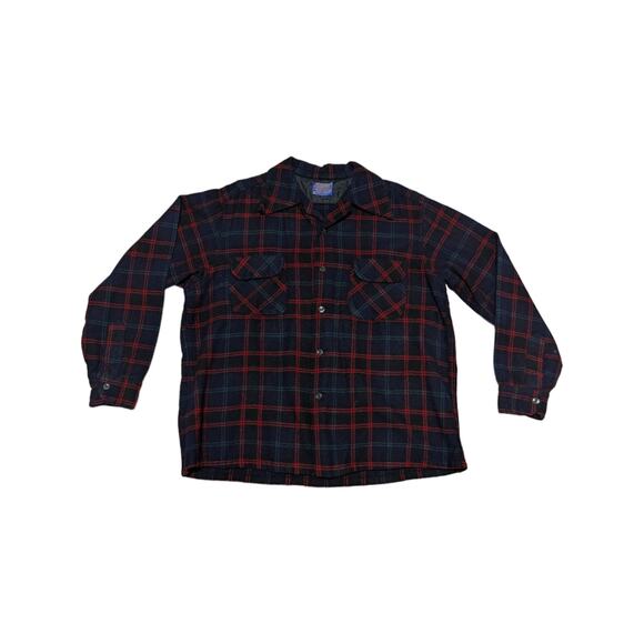 Vintage 70s Pendleton Field Shirt Button Down Plaid Red Blue Green Mens X-Large - Picture 1 of 5